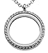 30mm Round Floating Charm Locket Chrystal Rim Necklace 21.5 Inch Silvertone Magnetic Closure 302
