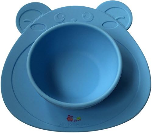 Babies Silicone Highchair Feeding Tray - Suction Bear Bowl or Car Placemat - Dinner Table BPA Free Silicon - Children, Kids, Toddlers, Infants, Baby, Pets - by Jolly Jon (Blue Bear Bowl)