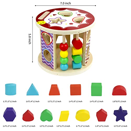 Montessori Wooden Shape Sorter Cube for 18+ Months Babies with 22PCS