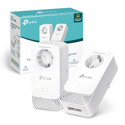 TP-Link PG2400P Kit Powerline G.hn2400, 2+2 Anschluesse Gigabit Ethernet, Extra-Steckdose, Energiesparmodus, Plug & Play, Nicht kompatibel mit HomePlug AV/AV2-Powerline-Adaptern