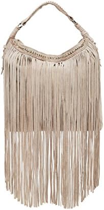 Leather Collection Suede Fringe Hobo, Taupe
