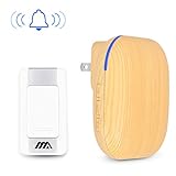 Wehome Wireless Doorbell - Waterproof Door Bell, 1 Remote Push Button and 1 Plug-in Receivers with LED Light, Operating at 984ft/300m Range, 36 Chimes to Choose, Battery Operated (Wood Grain)