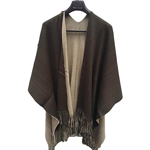 Salute Women Winter Knitted Cashmere Poncho Capes Shawl Cardigans Sweater Coat (Coffee)