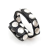 Leather C Rings Ball Holster, Hezong 12 Snaps Cock and Ball Harness Strap SM Sex Toy for Male Black (0.6