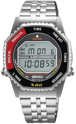 SMGG19P1 Montre numérique pour Homme avec Cadran Noir et Rouge et Bracelet argenté