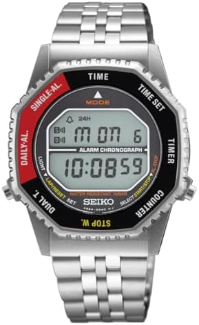 SMGG19P1 Herren Digitaluhr mit schwarzem und rotem Zifferblatt und silbernem Armband
