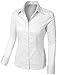 LE3NO Womens Lightweight Button Down Shirt with Stretch, White, Medium