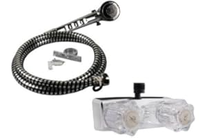WHOLESALEPLUMBING RV/Mobile Home Chrome 4-in. Shower Faucet with Clear Handles and Hand-Held Shower Combo Set