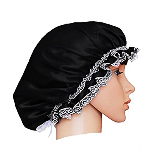 Raylans Women 100% Silk Bonnet Hat Sleep Cap Head Cover Hair Care,Black
