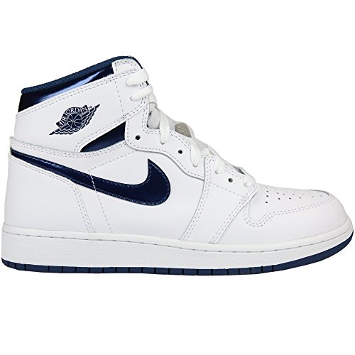 Jordan Nike Kids Air 1 Retro High Og BG White/Midnight Navy Basketball Shoe 5.5 Kids US