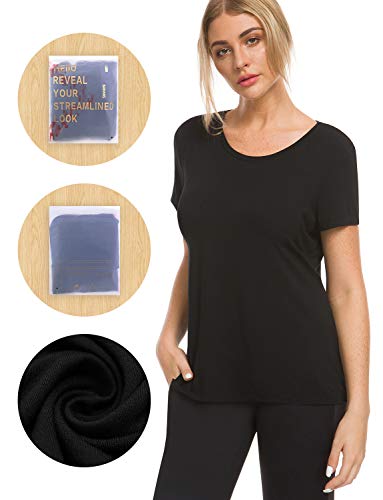 image for Bamans Cross Back Workout Shirts for Women - Yoga t-Shirts Activewear 