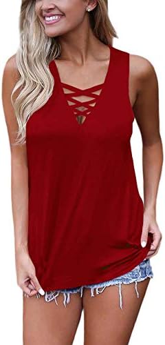 Women's Summer Tank Tops Criss Cross Casual Solid Sleeveless Lace up Blouse