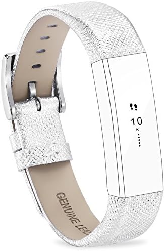 FITEEN Leather Bands for Fitbit Alta and Fitbit Alta HR Strap Style,Small Large-Silver