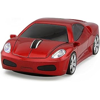 Usbkingdom 2.4GHz Cool 3D Sport Car Shape Wireless Mouse Optical Cordless Mice with USB Receiver for PC Laptop Computer Notebook 1600 DPI (Red)
