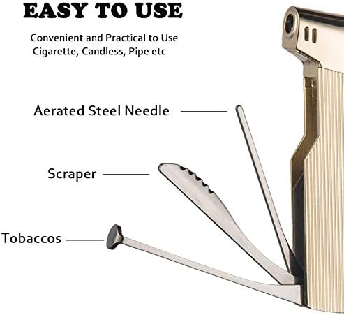 PROMISE Pipe Lighter Soft Flame with Czech Pipe Tools Refillable Butane lighters Father Day Husband Gift (Gold-E) - Image 4