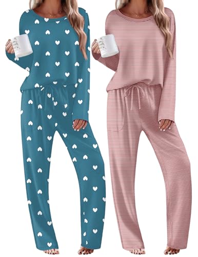 Ekouaer 2 Pack Womens Pajama Sets Long Sleeve Long Pants Pjs Loungewear at Amazon