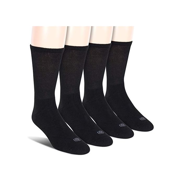 Doctor's Choice Men's Non-Binding Diabetic Circulatory Full Cushion Crew 4 Pack Black Socks, Large, Shoe Size: 8-12