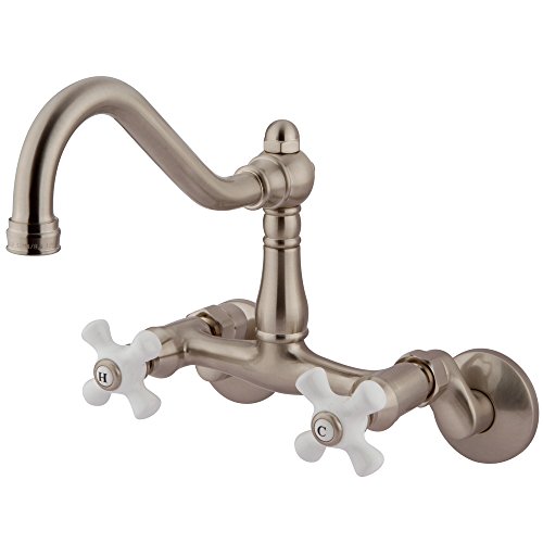 Kingston Brass KS3228PX+ Vintage Wall Mount Kitchen Faucet, Satin Nickel Finish