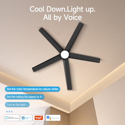 ocioc Ventiladores de techo con luces, 52 pulgadas, motor CC silencioso reversible, regulable, negro ventilador de techo para interiores y exteriores
