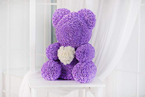 purple teddy bear made of roses
