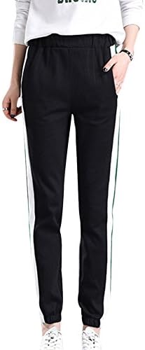 Women's Mid Waist Striped Side Jogger Sweatpants with Pockets (Asian Size XXL, Black)