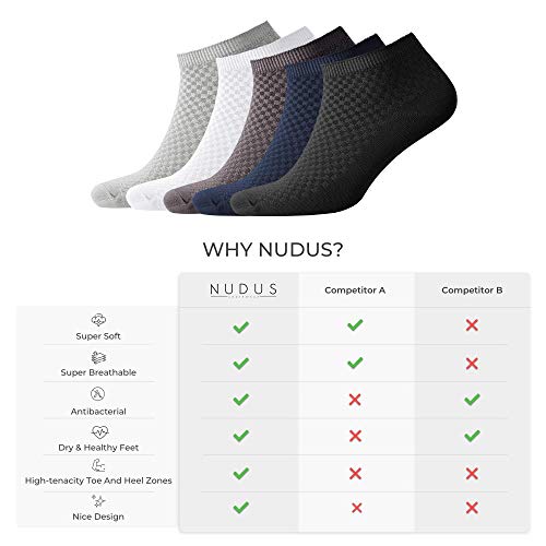 NUDUS Men's Bamboo Ankle Socks, 5-Pair Gift Box, Super Breathable, Soft, Thin and Non Slip