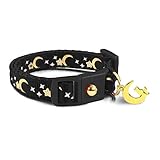 waaag Pet Collar Gold Moons Stars Cat Collar, Breakaway Cat Collar, Glow in The Dark (Black, 6.5