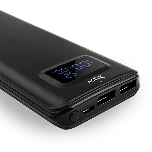 10000mAh Power Bank with Qualcomm QC3.0, 5V 2.4A, 9V 1.6A, 12V 1.2A Output, High Capacity Dual Port Portable Charger for Mobile Devices with LED Display, Black