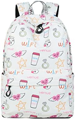 Fashion Waterproof Fabric Women Backpacks Cute Expression Pattern Printing Teenage Girls Travel Laptop Mochila Beige 14 Inches