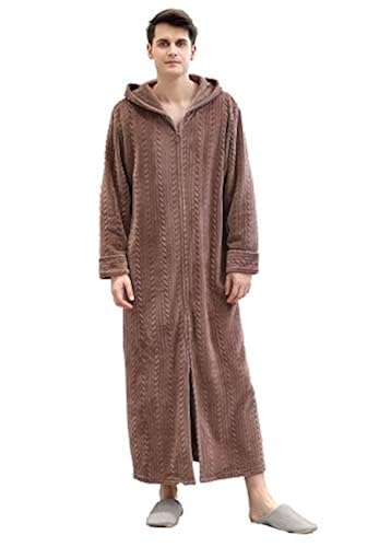 Foucome Men Zip Front Bathrobe with Hood Flannel Fleece Plush