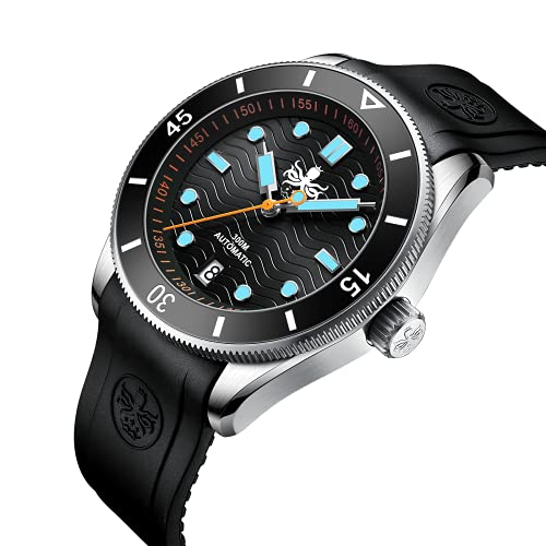 PHOIBOS 300M Automatic Men's Diver Watch with Wave Dial Rubber Strap PY010R