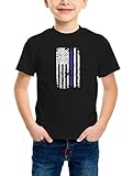 YOUTH Big Boys Thin Blue Line American Flag T-shirt (Large, BLACK)