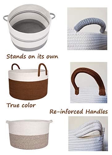 Bambiso XXXLarge 21.7" X 21.7" X 13.8" Cotton Rope Basket, Woven Baby Laundry Basket for Blankets with Handle, Kid Toy Bin, Throw Blankets and Clothes, Hamper or Floor Basket for Nursery - Thumbnail 5