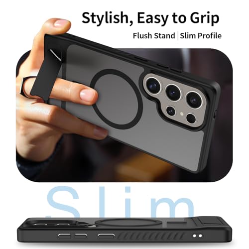 AIQIUQIU Magnetic Case for Samsung Galaxy S23 Ultra 5G [Compatible with Mag Safe][Built-in Invisible Kickstand] Mil-Grade Drop Protection, Adjustable Kickstand Translucent Matte Cover, Black