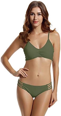 Women's Strap Side Bottom Halter Racerback Bikini Bathing Suits (FBA)