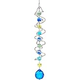 H&D HYALINE & DORA 20.5inch Gazing Ball Spiral Tail,Decorative Wind Spinner Sun Catcher,Rainbow Maker Double-Spiral W/Sea Blue Crystal Ball and Chain,Glass Crystals for Indoor Outdoor Decoration