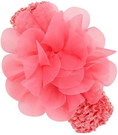 Baby Girl's Chiffon Fushia Flower With Elastic Cochet Headband -Colour May Vary