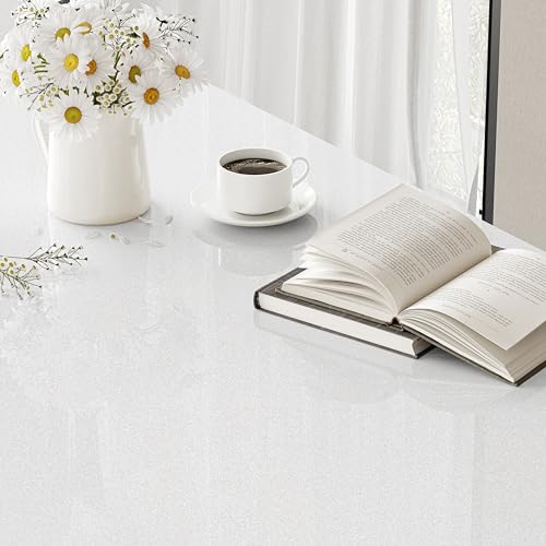 Hode Vinyl Wrap 40cmX300cm, White High Gloss Sticky Back Plastic Roll for Kitchen Bathroom Worktops, White Self Adhesive Wallpaper for Furniture Stickers Covering Contact Paper Glittery