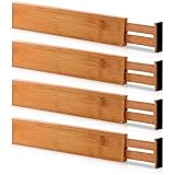 Organizadores de bambú para cajones ajustables, grandes separadores de utensilios extensibles para cocina, tocador, dormitorio, cajón de bebé, baño y oficina, juego de 4 (2.6 de alto, 17.5-22 pulgadas, natural)