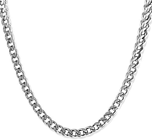 JINGRAYS 6mm Thick Curb Chain Necklace for Men Biker Punk Style, Male Stainless Steel Chain Link, 32 inches -Silver