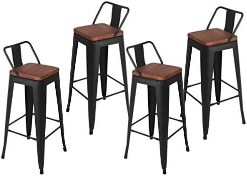 Tongli Metal Barstools Set Industrial Counter Stool (Pack of 4) Patio Dining Chair (30")