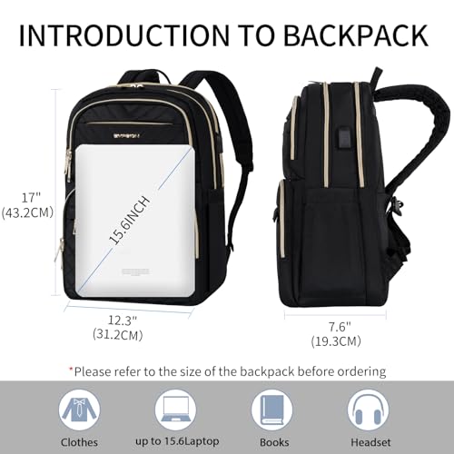 EMPSIGN Laptop Backpack Purse for Women and Men with USB Charging Port, 17 Inch Travel Water Resistant Quilted Backpack, High-Capacity 40L Work Business Computer Backpack