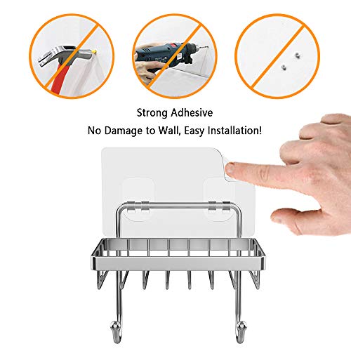 ODesign Soap Dish Sponge Holder with Hook for Bathroom Shower Kitchen Wall Mounted Stainless Steel - Adhesive No Drilling