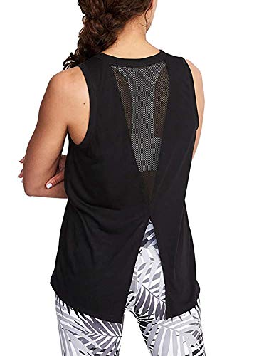 ADOLPH Women's Sexy Open Back Cute Mesh Yoga Workout Sports Shirts Activewear Tank Tops(Black,M)