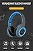 Bluetooth Headphones Over Ear, Hi-Fi Stereo Wireless Headset, Foldable, Soft Memory-Protein Earmuffs, Built-in Mic and Wired Mode for PC/ Cell Phones/ TV (Blue)
