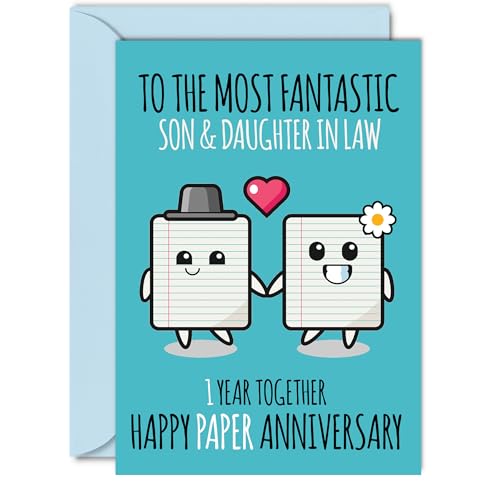 Cute Paper Anniversary Card for Son & Daughter In Law - 1 Year Together - Happy 1st Wedding Anniversary Cards for Daughter In Law Son, A5 Greeting Cards Anniversaries
