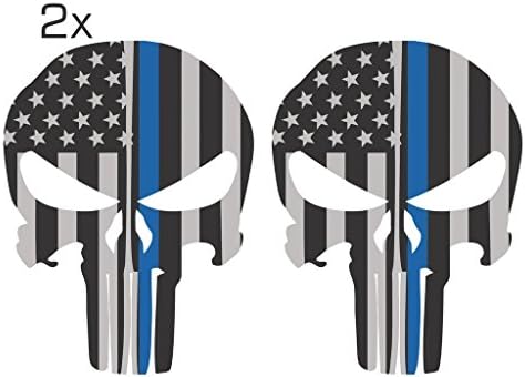 Ohana Graphix Official [MADE IN USA] Thin Blue Line Punisher Skull 3M/Orafol Decal Supporting Our LEO Heroes Various Sizes Pack of 2 (6" x 4.5", Grey Solid Punisher Skull)