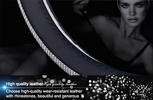Zadin New Diamond Leather Steering Wheel Cover with Bling Bling Crystal Rhinestones, Universal Fit 15 Inch Anti-Slip Wheel Protector for Women Girls,Black - Thumbnail 4