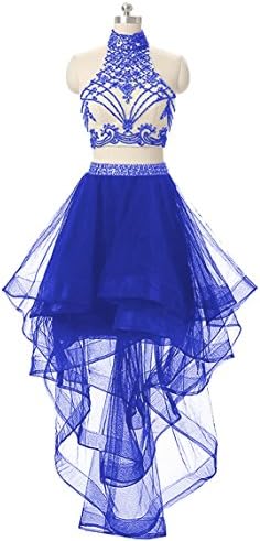 Jicjichos Women's 2 Piece Homecoming Dresses High Low Prom Gowns Size 4 Royal Blue