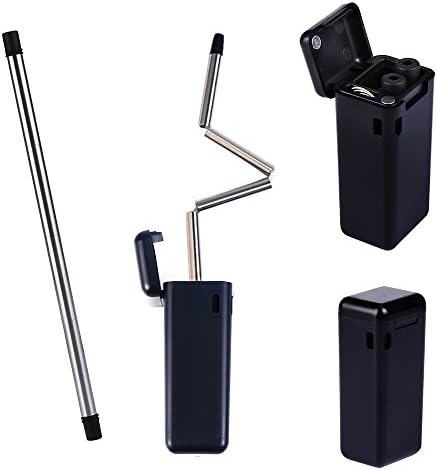 Rommeka Collapsible Metal Water Bottle Straw Food-grade Silicone Reusable Drinking Straws with Straw Cleaning Brush Used for Adults or Kids - Black